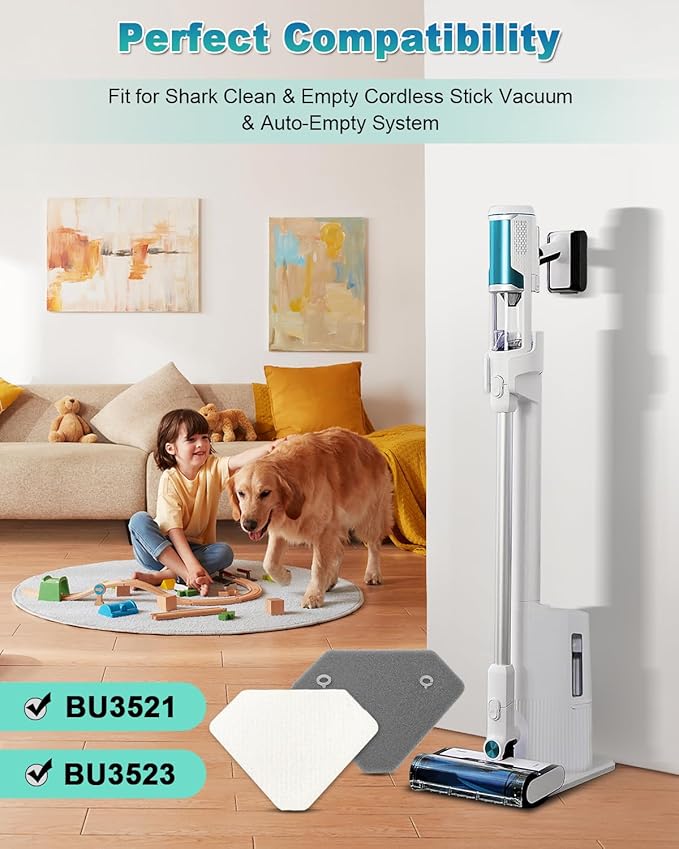 4 Pack BU3523 BU3120 Pre-Motor Foam Felt Filter Kits compatible with Shark BU3120 Clean Lightweight Cordless Cleaner, Shark BU3523 Clean Empty Cordless Stick Vacuum, Auto Empty System, XFBU3000