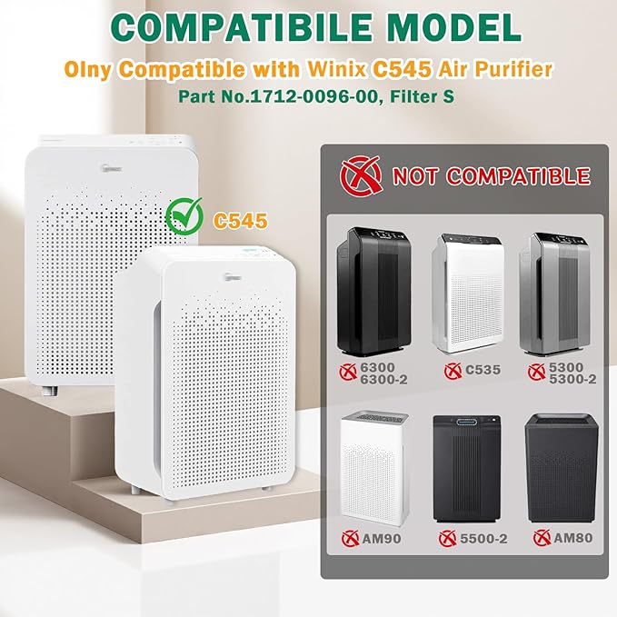 2 Pack C545 True HEPA Replacement Filter S Compatible with C545 Air Purifier, Replaces for Winix Filter S 1712-0096-00