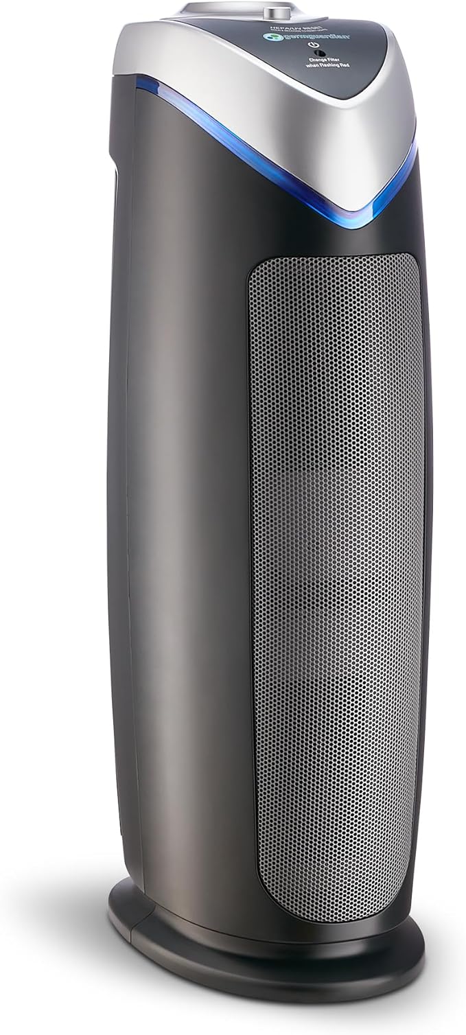GermGuardian 4-in-1 HEPA Air Purifier for Home, Large Rooms Up to 743 Sq. Ft. with HEPA Air Filter, UV-C Light & Odor Reduction, AC4825E, 22 Tower Gray"