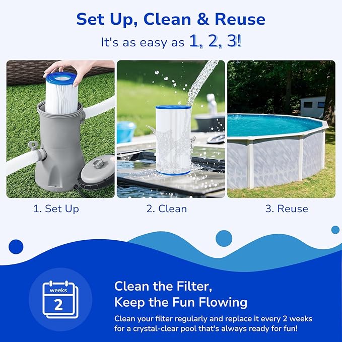 Fil-fresh Type A or C Pool Filters Cartridge Compatible with Intex Krystal Clear 530/1000/1500 GPH Filter Pump, Replaces Intex Type A or C, 29000E, 6-Pack
