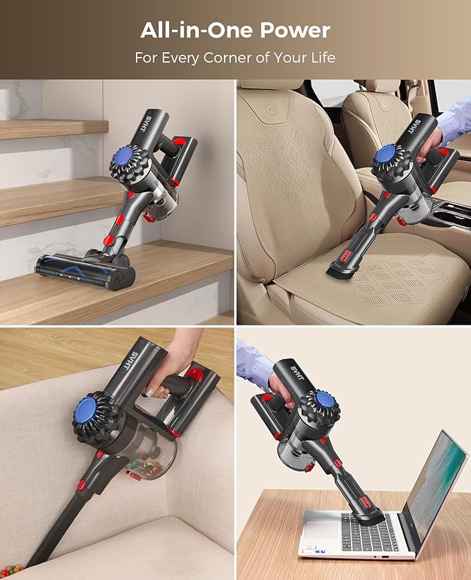 Cordless Vacuum Cleaner, 450W 40KPA Vacuum Cleaners for Home, 45Mins Lightweight Stick Vac with Anti-Tangle Brush, LED Display, Rechargeable Battery for Home, Carpets, Pet Hair, Hardwood Floors