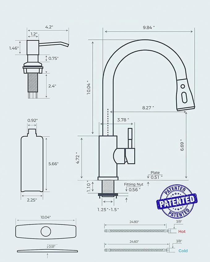 FORIOUS Black Kitchen Faucet with Soap Dispenser and Pull Down Sprayer, Bar High Arc Single Handle Classic 3 Modes Stainless Steel Faucet for Kitchen Sink Farmhouse RV Laundry Camper