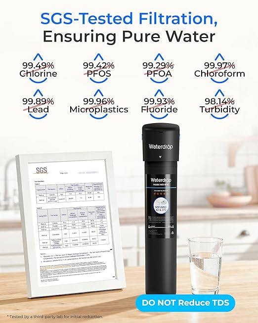 Waterdrop 15UA Under Sink Water Filter System, 2 Years, Reduces Lead, Chlorine, Bad Taste & Odor, Under Counter Water Filter Connects Directly to Your Faucet, NSF/ANSI 42 Certified