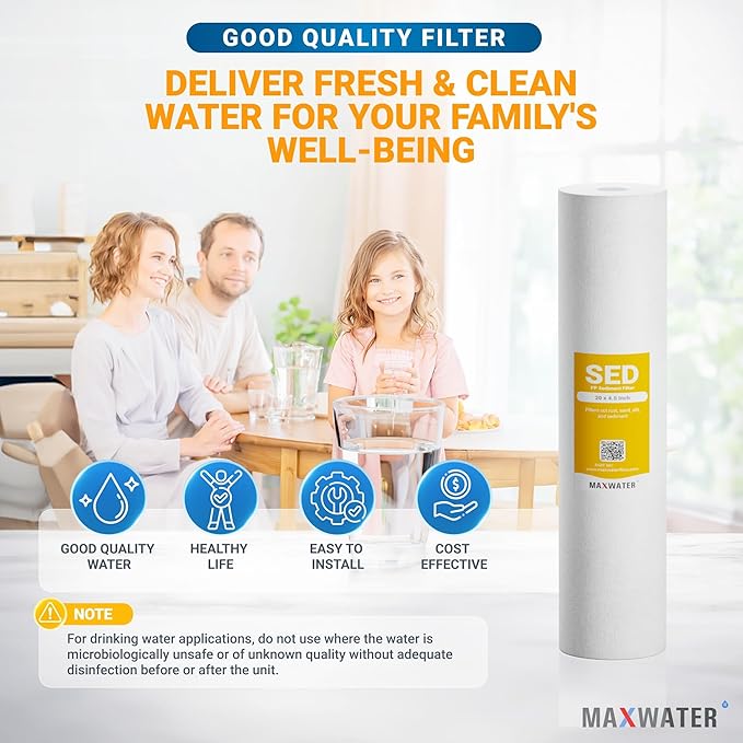 Max Water 1 Micron 20 x 4.5 Sediment Water Filter Cartridge - Whole House Water Filter Replacement Cartridge for Well Water System Compatible with DGD-5005-20, FP25B, AP810-2, FPMB5-20, 2-Pack