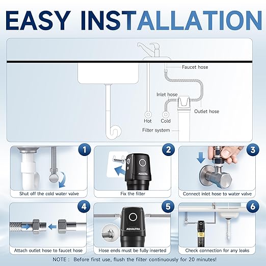 AQUALTRA USF01-BK Under Sink Water Filter System, 12K Gal, NSF/ANSI/CAN 372 Certified, Reduces PFOA, PFOS, Chlorine, Lead, Mercury, Chloramine, Fluoride, Microplastics Particles, Bad Taste & Odor