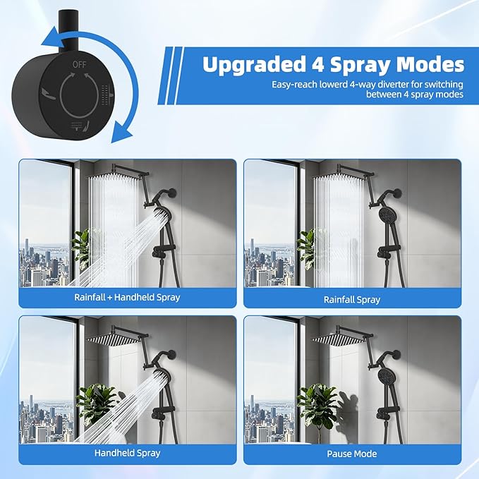 All-Metal 10" High-Pressure Rain Shower Head with Handheld- 10-Spray Power Wash with Shower Filter, Easy Reach 4-Way Diverter with Pause Mode, Adjustable 16" Extension Arm/71" Hose, Oil Rubbed Bronze