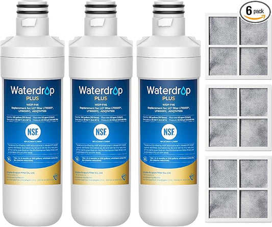 Waterdrop Plus LT1000PC ADQ747935 NSF 401 Refrigerator Water Filter and Air Filter, Reduce PFAS, Replacement for LG® LT1000P®, LRFWS2906V, LRMVS3006S, LMWS27626 and LT120F®, 3 Combo