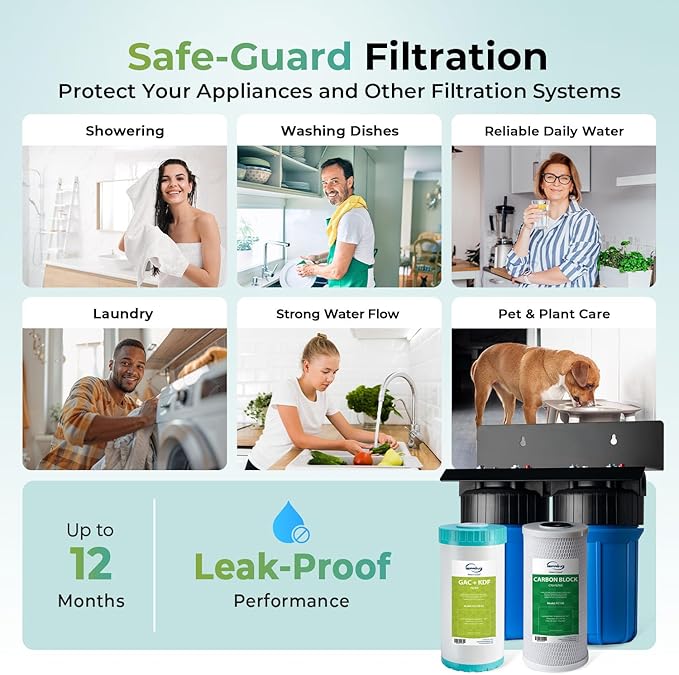 iSpring Heavy Metal Whole House Water Filter System, Reduce 99% Chlorine, Lead, Sediment & Odor, 5-Layer Whole House Water Filter, SGS-Tested, 10” x 4.5” Filters, 1” Inlet/Outlet, Model: WGB21B-KS