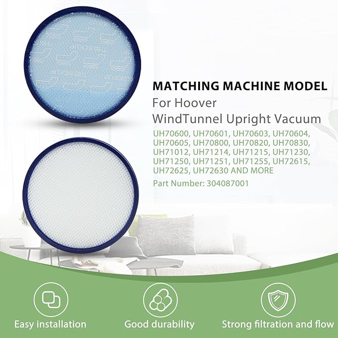 3 Pack 304087001 Filter Compatible with Hoover WindTunnel Rewind UH71350V,UH71300,UH71250,UH71330,UH71100,UH71012 & WindTunnel 3 UH72625,UH72630,UH72600 & Windtunnel Max UH70600 Series Upright Vacuum