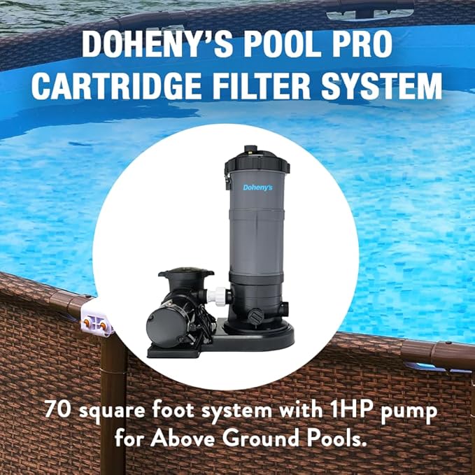 Doheny's Pool Pro Cartridge Filter System for Above-Ground Pools | 70 Sq. Ft. System with 1 HP Pump | Extra-Large Non-Woven Cartridge for Clear Water & Max Flow | Durable Thermoplastic | 115V/60Hz