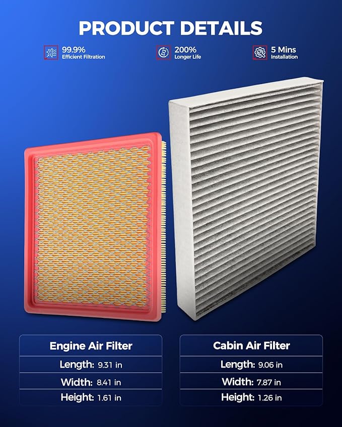 KAX Engine & Cabin Air Filter Kit, Replacement for Chrysler Town & Country 2008-2010, Dodge Grand Caravan 2008-2010, Volkswagen Routan 2009-2010, Replace# CA9054 CF10743