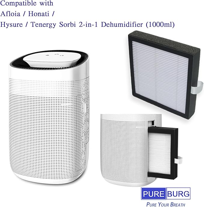 PUREBURG Replacement Filter Compatible with Afloia AQ8 Q8 & Honati Hysure Q7,Tenergy Sorbi 2-in-1 Dehumidifier (1000ML), 3-Pack HEPA
