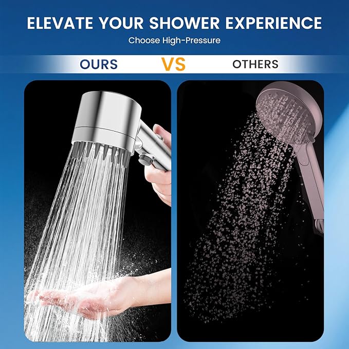 PWERAN Filtered Shower Head with Handheld, 3+1 Spray Modes High Pressure Shower Head with 2-PCS Filters for Hard Water Remove Chlorine, Detachable Showerhead with ON/OFF Switch for Pet Bath (Chrome)