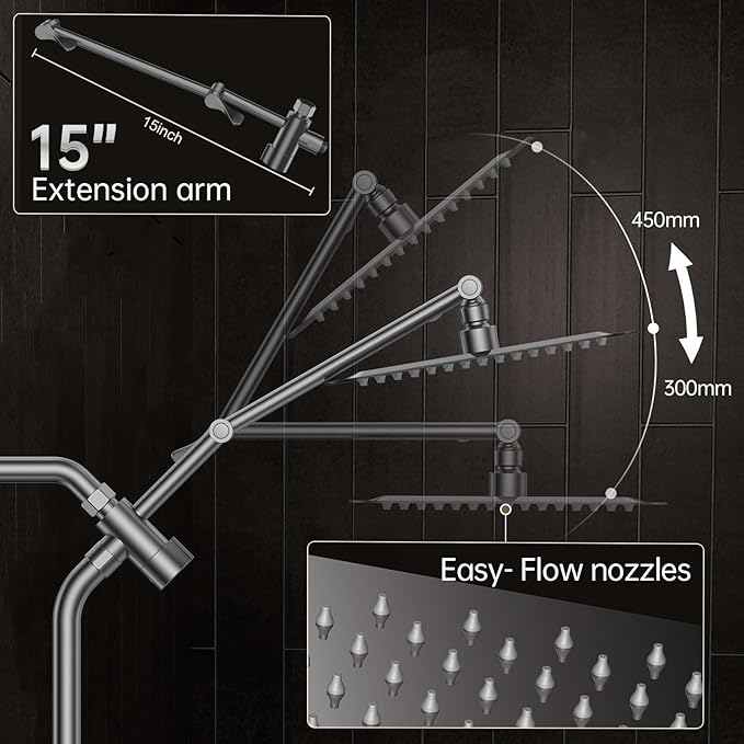 Veken All Metal 10" Gunmetal Gray Shower Head with Handheld, Luxurious Square Double Rain Shower Heads with Spray Combo, Dual High Pressure Detachable Rainfall Showerhead with Extension Arm, Long Hose