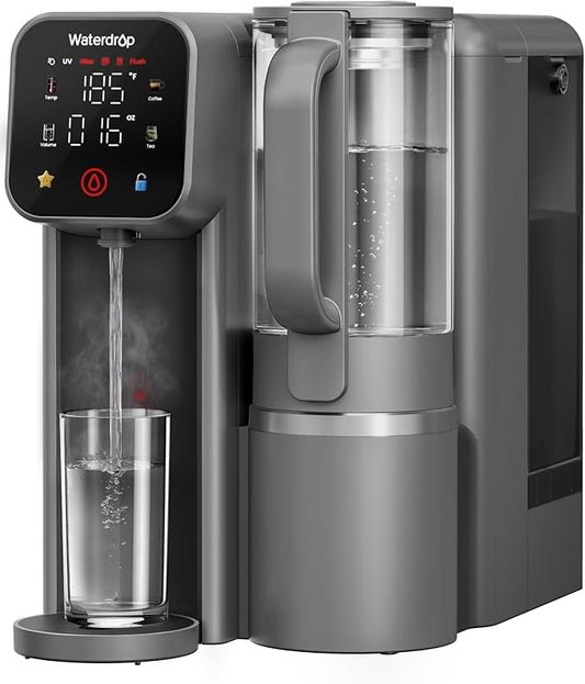 Waterdrop M6H Instant Hot Reverse Osmosis System Countertop Water Filter, 7-Stage, 3:1 Pure to Drain, Hot Water Dispenser with 5 Temperature Options, RO System with Glass Pitcher