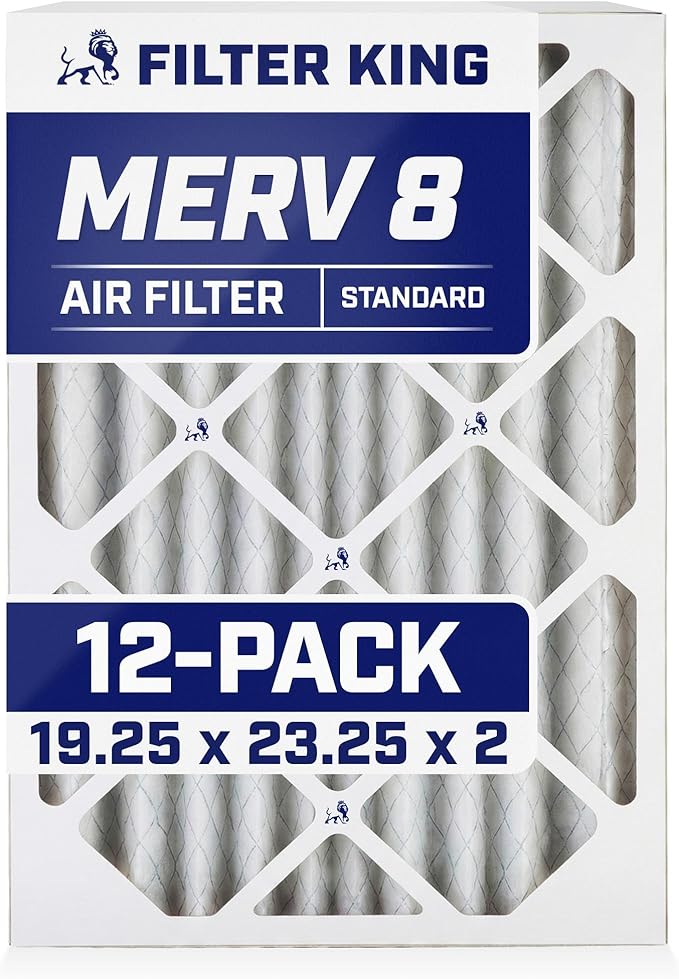 Filter King 19.25x23.25x2 Air Filter (MERV 8) (12-Pack) Dust & Allergy Control AC Furnace Filters, MADE IN USA, HVAC, Pleated, Electrostatic (Actual Size: 19.25 x 23.25 x 1.75)