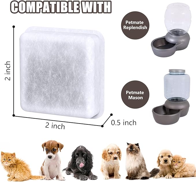 12-Pack Filters Replacement, Compatible with Petmate Replendish and Petmate Mason Pet water Fountains activated carbon filter