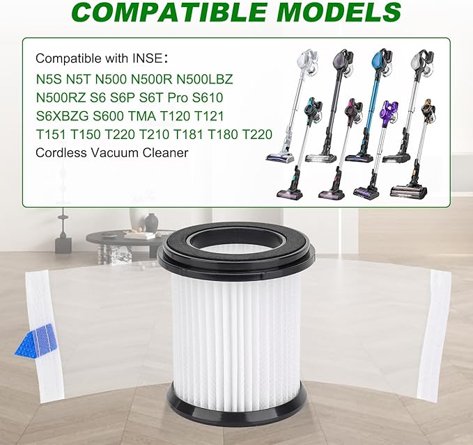Vacuum Filters Replacement for INSE N5S N5T S6T S6P Pro S610/TMA T120 T121 T151 T150 T220 T210 T181 T180 T220 Cordless Vacuum Cleaner - 8Pack HEPA Filter with Mesh Filter
