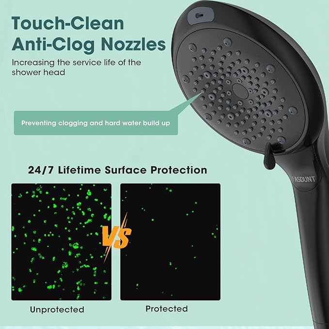 FASDUNT Filtered Shower Head with Handheld, High Pressure 8-Mode Handheld Showerhead with Filters for Hard Water -Remove Chlorine, Built-in Power Wash, 80" Long Hose & Adjustable Bracket, Black