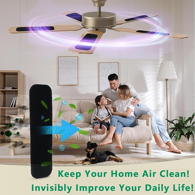 15 Pack Ceiling Fan Filters for Blades, Strong Activated Coconut Carbon Filter for Ceiling Fans, Universal Fit Unscented Charcoal Fan Air Purifier Pad