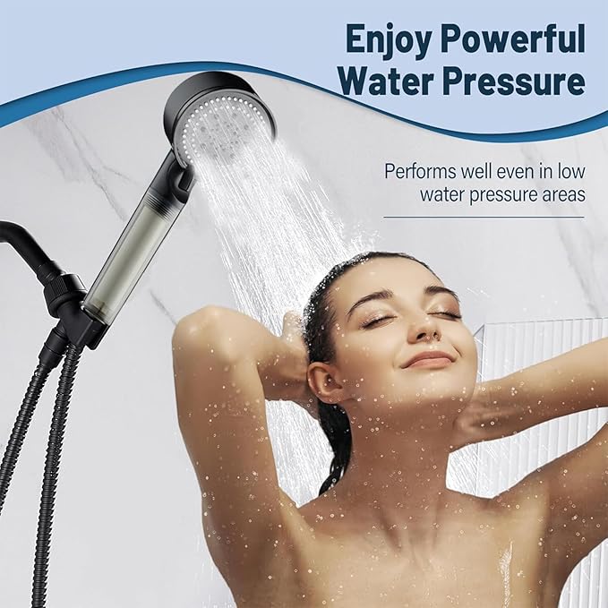 Shower Head High Pressure Black, 5-Spray Filtered Showerhead with Water Softener Beads & ON/OFF Switch for Daily & Pet Care – Removes Chlorine, Softens Hard Water, Reduces Dry Itchy Skin