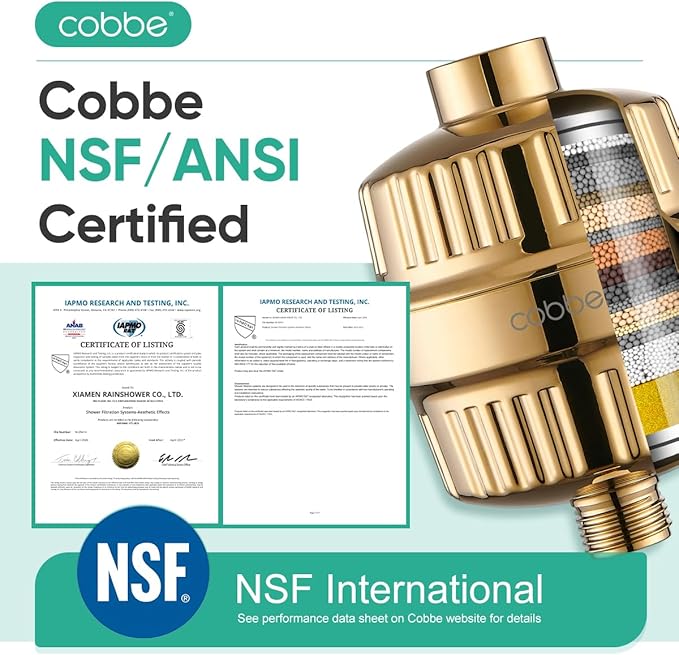 Cobbe High Pressure Filtered Shower Head Combo, Rain Shower Head with 20 Stage Shower Head Filter for Hard Water - Adjustable Replacement Remove Chlorine and Harmful Substances, Gold