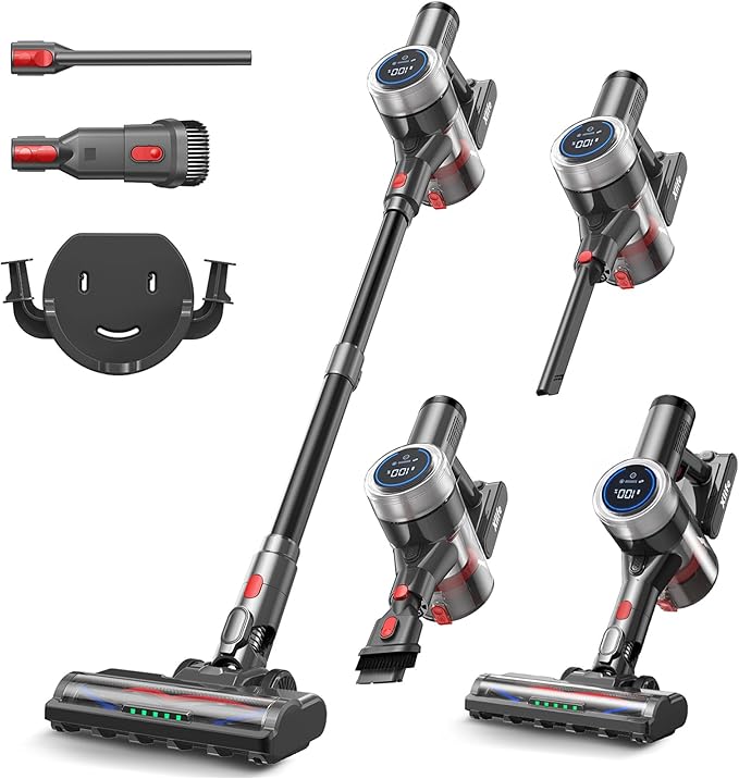 Xlife Cordless Vacuum Cleaner 45KPa 550W for Pet Hair & Multi-Surface Greenlight Reveal Dust 7-Stage HEPA Filter Long Runtime Anti-Tangle Roller Adjustable Stick Lightweight