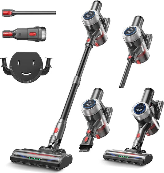Xlife Cordless Vacuum Cleaner 45KPa 550W for Pet Hair & Multi-Surface Greenlight Reveal Dust 7-Stage HEPA Filter Long Runtime Anti-Tangle Roller Adjustable Stick Lightweight