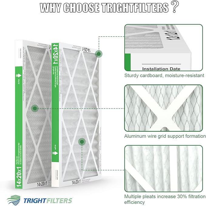 TRIGHTFILTERS 14x20x1 Air Filter 4 Pack, Durable MERV 8 Pleated Home HVAC AC Furnace Filters, Lightweight Compact Air Conditioner Filter Replacement