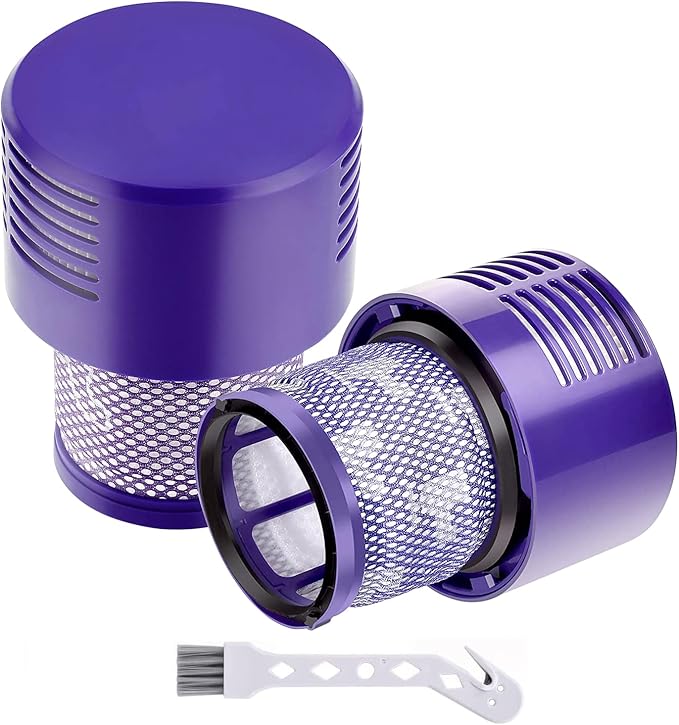 V10 Filter Replacement for Dyson V10 Cyclone series, V10 Absolute, V10 Animal, V10 Total Clean, Part No.969082-01, Purple,2 Pack Filters and 1 Clean Brush