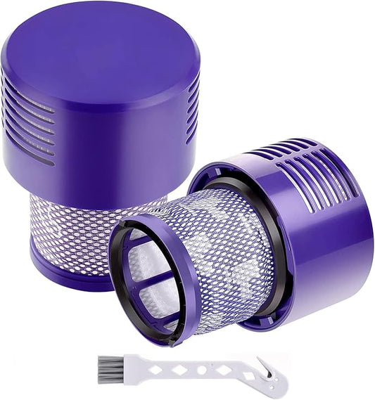 V10 Filter Replacement for Dyson V10 Cyclone series, V10 Absolute, V10 Animal, V10 Total Clean, Part No.969082-01, Purple,2 Pack Filters and 1 Clean Brush