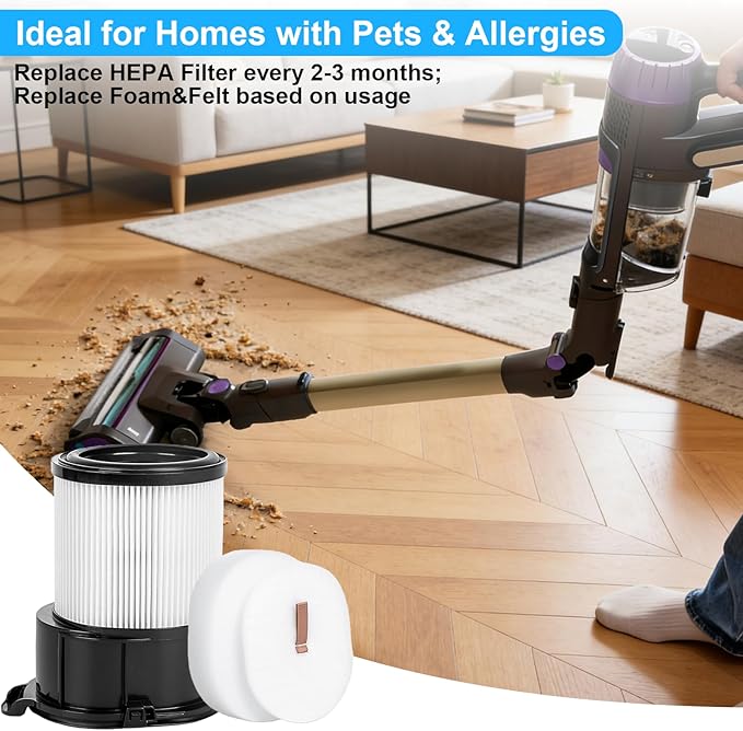 IP1251 IP3251 Filter Replacement for Shark PowerDetect Clean & Empty Cordless Stick Vacuum IP3251 IP3253 IP1255 IP1251, Include 1 Post-Motor Filter + 3 Foam & Felt kit for Handheld Vacuum