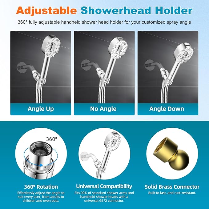 Hibbent Filtered Showerhead with handheld, High Pressure 5 Sprays Handheld Shower Head with Brass Holder& 71" Metal Hose, Water Softener for Hard Water-Remove Chlorine, Reduces Dry Itchy Skin, Chrome