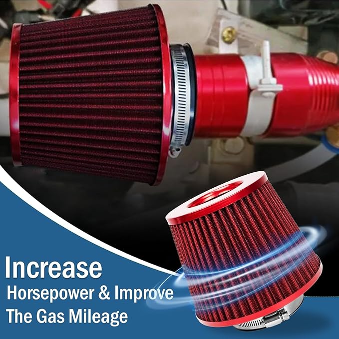 Universal Clamp-On Air Intake Filter, High Performance, Washable Filter, Replacement Air Filter, Flange Diameter 3.5inch/89mm (Red)