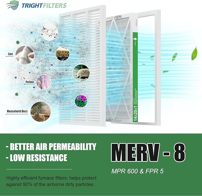TRIGHTFILTERS 14x20x1 Air Filter 6 Pack, Durable MERV 8 Pleated Home HVAC AC Furnace Filters, Lightweight Compact Air Conditioner Filter Replacement