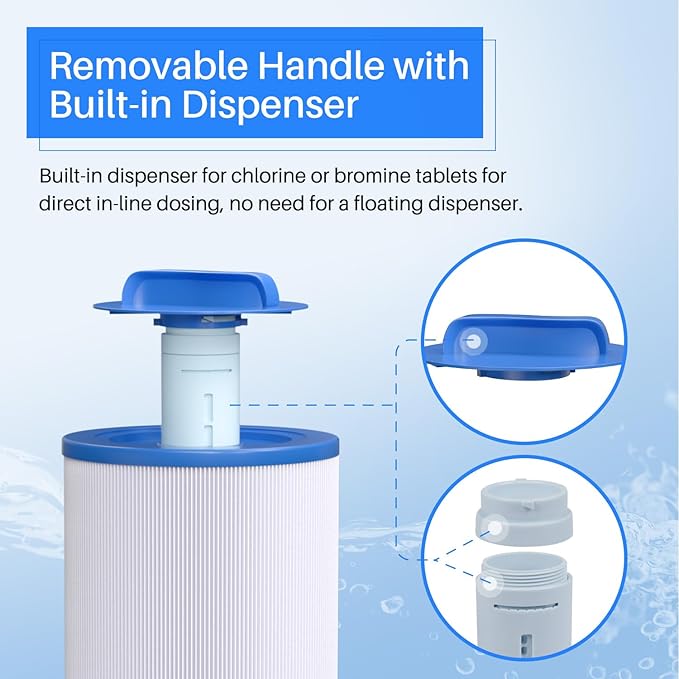 POOLPURE 4CH-949 Spa Filter Replaces Pleatco PWW50L, 200702, fil50-5d13h15fct-3, Filbur FC-0172, SD-01143, 817-4050, Waterway Teleweir 50,50 sq.ft Filter Cartridge with Built-in Dispenser, 2 Pack