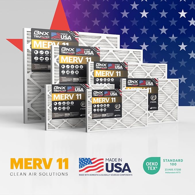 BNX TruFilter 20x30x1 Air Filter MERV 11 (4-Pack) - MADE IN USA - Allergen Defense Electrostatic Pleated Air Conditioner HVAC AC Furnace Filters for Allergies, Dust, Pet, Smoke, Allergy MPR 1200 FPR 7