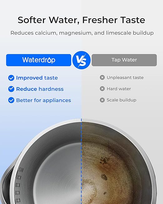 Waterdrop ED11W Rechargeable Water Filter Dispenser with 2 Filters, 5-Stage Long-Life Instant Electric Powerful Pitcher, Reduce 70+ Contaminants, Soften Water, 15-Cup Portable Countertop System, White