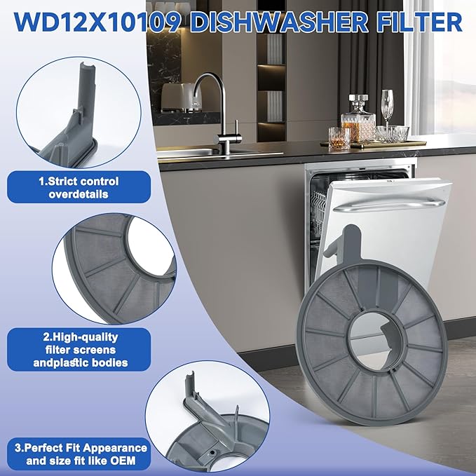 WD12X10109 Dishwasher Filter Compatible with GE PDW8200J03WW ZBD6880K10SS PDW9280J10SS,WD12X10109 Dishwasher Screen Filter Replace WD12X10050 AP3794323 1088479 AH958919 EA958919 PS958919