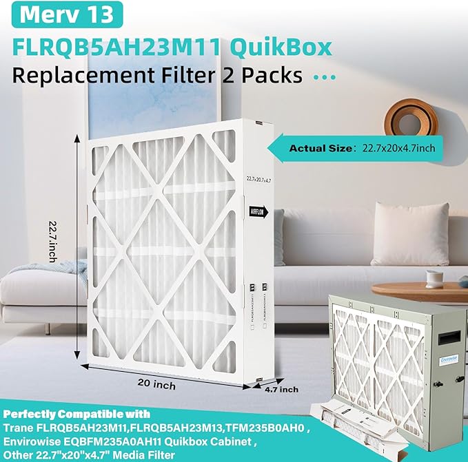 2 Packs,Upgrade FLRQB5AH23M11 Merv 13 22.7"x20"x4.70" Air Filter Compatible with Trane FLRQB5AH23M11 and Envirowise 22.7 x 20.7 x 4.7 Air Filter,FLRQB5AH23M11 Merv 13 Filter