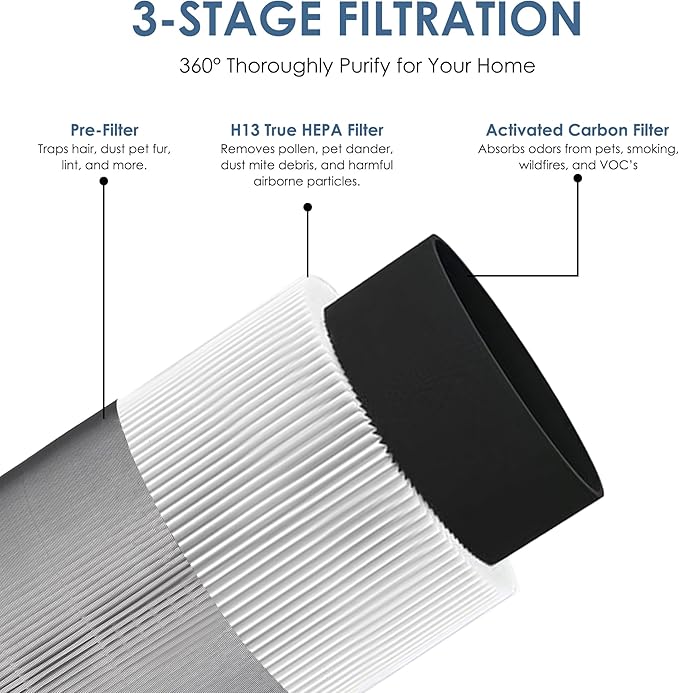 C610 Replacement Filter Z, Made in Taiwan, Compatible with Winix C610 Air Purifier, 1712-0121-00, 3-in-1 H13 True HEPA with Activated Carbon and Pre-Filter, 2-Pack