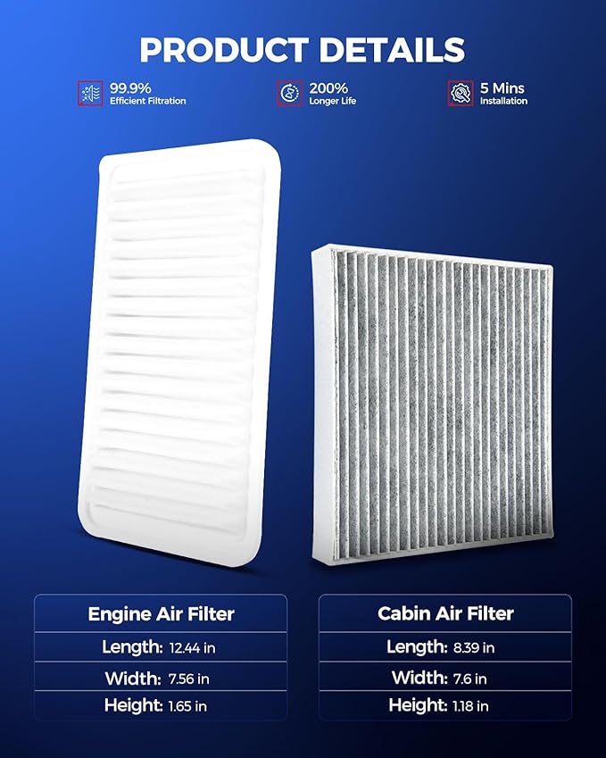 KAX Engine & Cabin Air Filter Kit, Replacement for Toyota Highlander 2008-2013 3.5L/2.7L, Camry 2007-2011 2.4L, Replace# CA9360 CF10285