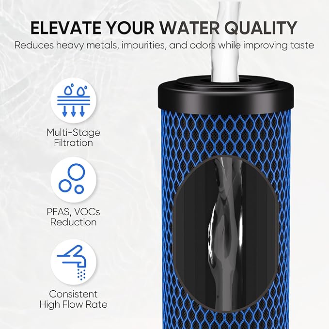 1 Micron 2.5" x 10" Whole House CTO Carbon Water Filter Cartridge Replacement for Under Sink Water Filter System, Dupont WFPFC8002, WFPFC9001, FXWTC, SCWH-5, WHEF-WHWC, WHCF-WHWC, AMZN-SCWH-5,2Pack