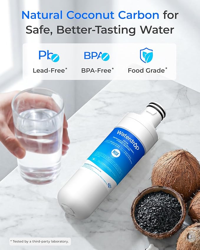Waterdrop LT1000PC ADQ747935 MDJ64844601 Refrigerator Water Filter, Reduce chlorine, bad taste and odor, Replacement for LG® LT1000P®, ADQ74793501, ADQ74793502, Kenmore 46-9980, Pack of 4
