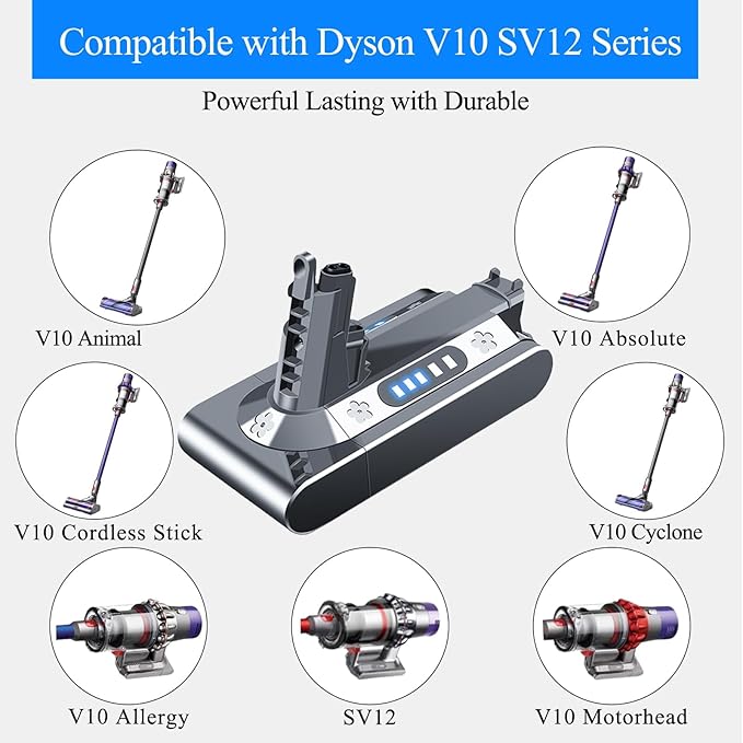 Premium Replacement for Dyson V10 Battery SV12 242151 206340 SV27 Compatible with V10 Cyclone Animal Absolute Fluffy Motorhead Total Clean Cordless Stick Vacuum Cleaner (Not Fit SV10)