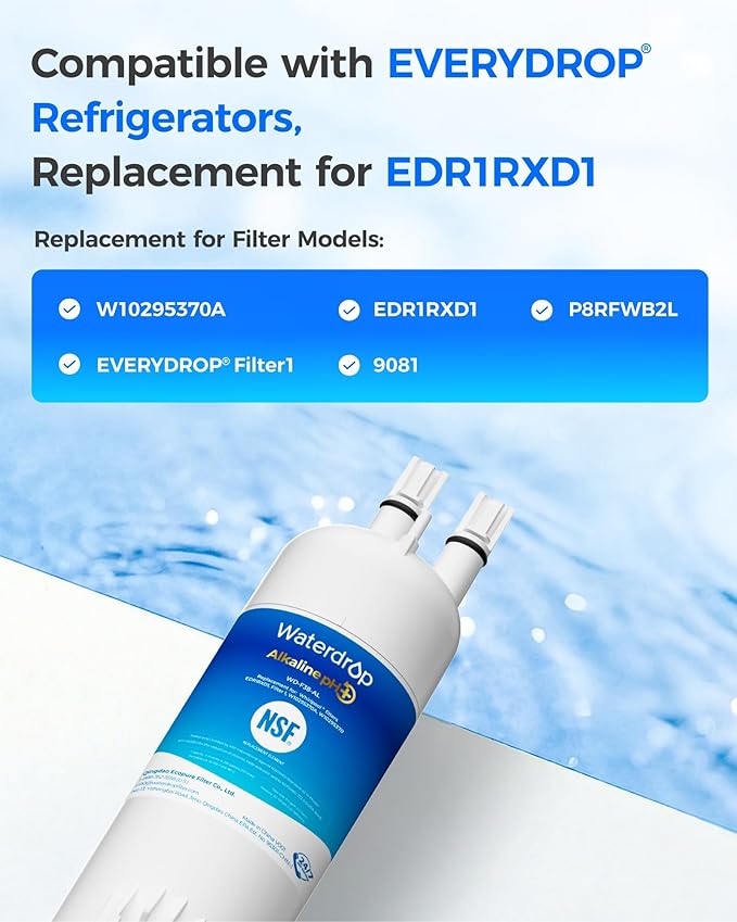 Waterdrop Alkaline W10295370A Replacement for Filter 1, EDR1RXD1, EDR1RXD1B, WD-F38, Enhances pH Refrigerator Water Filter, 2 Pack