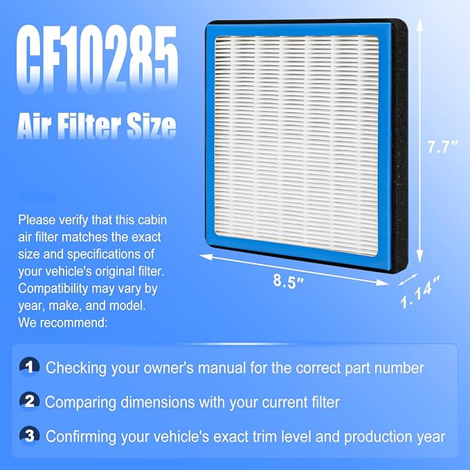 1-Pack CF10285 Cabin Air Filter w/Activated Carbon and HEPA Compatible with Toyota 4Runner Camry Corolla Highlander Prius RAV4 Sienna Tundra Avalon Sequoia Lexus ES300h ES350 GX460 Land Rover Subaru