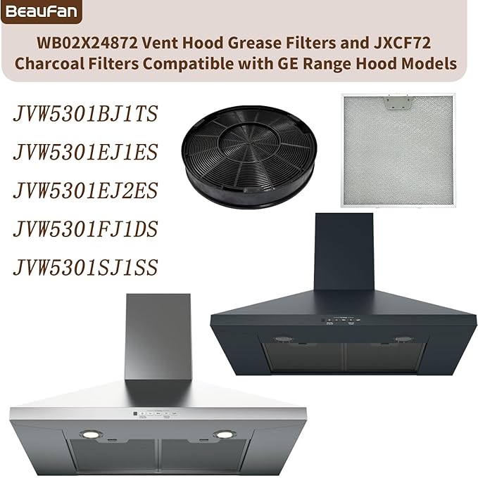 2 Pack WB02X24872 Range Vent Hood Grease Filter & 2 Pack JXCF72 WB02X24842 Charcoal Filter Compatible with GE Range Hoods JVW5301EJ1ES, JVW5301SJ1SS, JVW5301BJ1TS, JVW5301FJ1DS, JVW5301EJ2ES