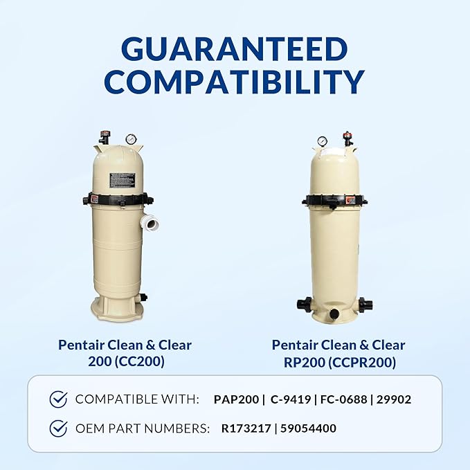 Pool Filter Cartridge, Essential Series, Replacement for PAP200 R173217 59054400, Compatible with Pentair Clean & Clear/RP Posi-Clear RP 200, Cylindrical Fabric, 200 Sq. Ft.