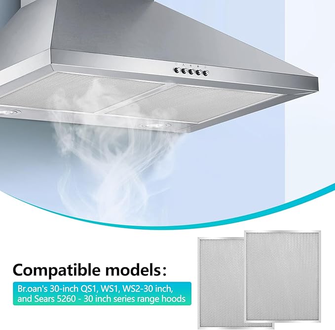 2-Pack BPS1FA30 Range Hood Filter 11-3/4" x 14-1/4" Aluminum Frame, Compatible with Broan NuTone Allure QS1 QS2 WS1 30" Hood, Replaces 99010299 BPS2FA30 S99010305 AP3378953 by seteams
